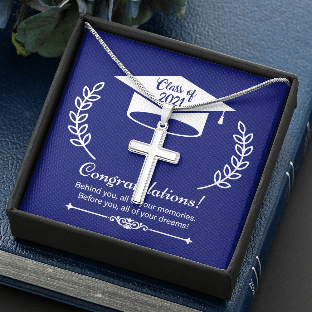 On Your 2021 Graduation Day Message Cross Card Necklace w Stainless Steel Pendant-Express Your Love Gifts