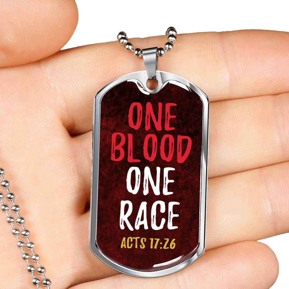 One Blood One Race Acts 17:26 Necklace Stainless Steel or 18k Gold Dog Tag 24" Chain-Express Your Love Gifts