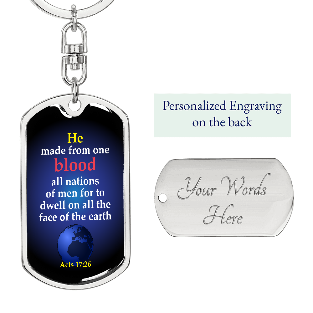 One Race Acts 17:26 Keychain Stainless Steel or 18k Gold Dog Tag Keyring-Express Your Love Gifts