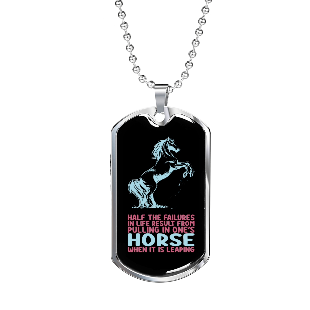 One's Horse Leaping Horse Necklace Stainless Steel or 18k Gold Dog Tag 24" Chain-Express Your Love Gifts
