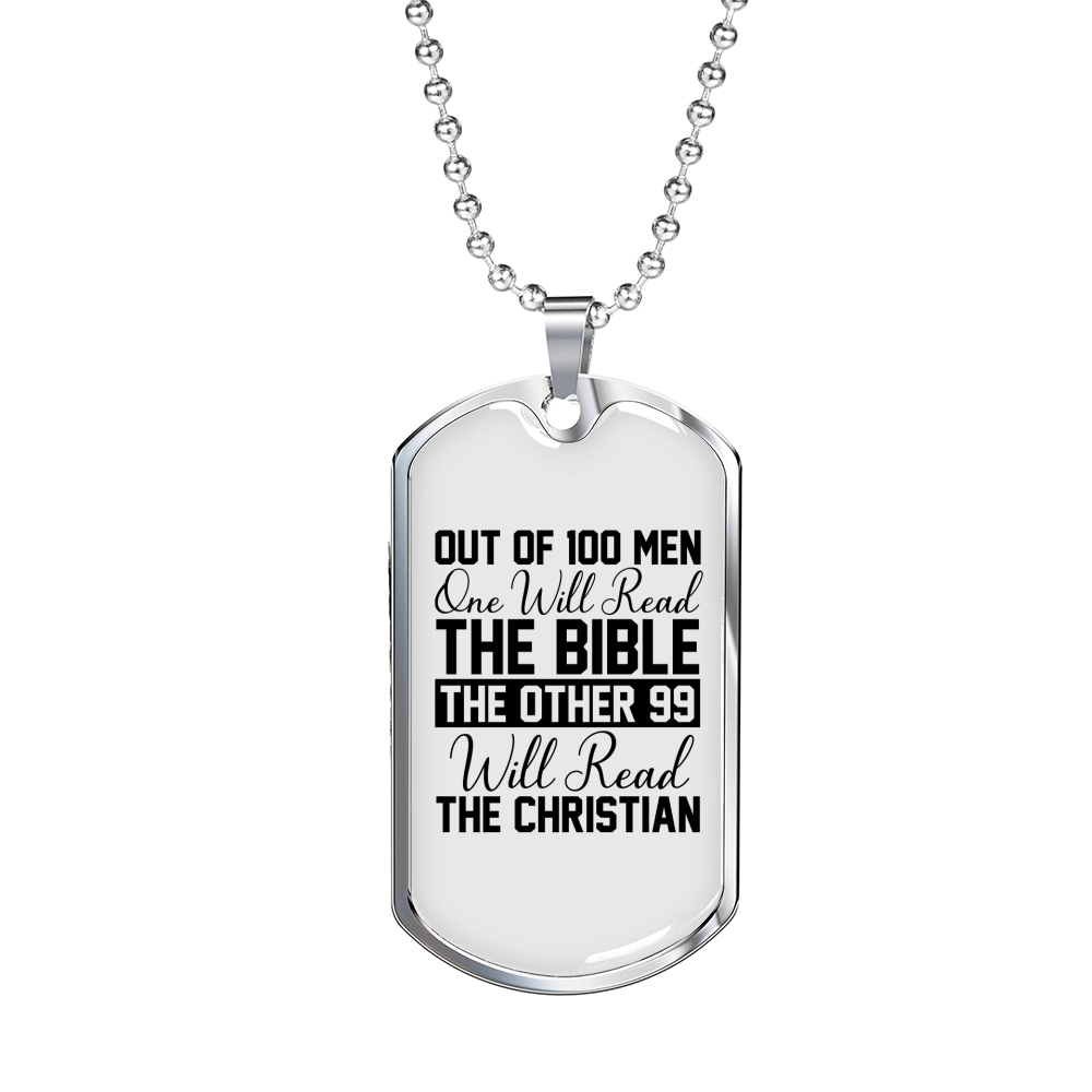One Will Read Bible Christian Necklace Stainless Steel or 18k Gold Dog Tag 24" Chain-Express Your Love Gifts