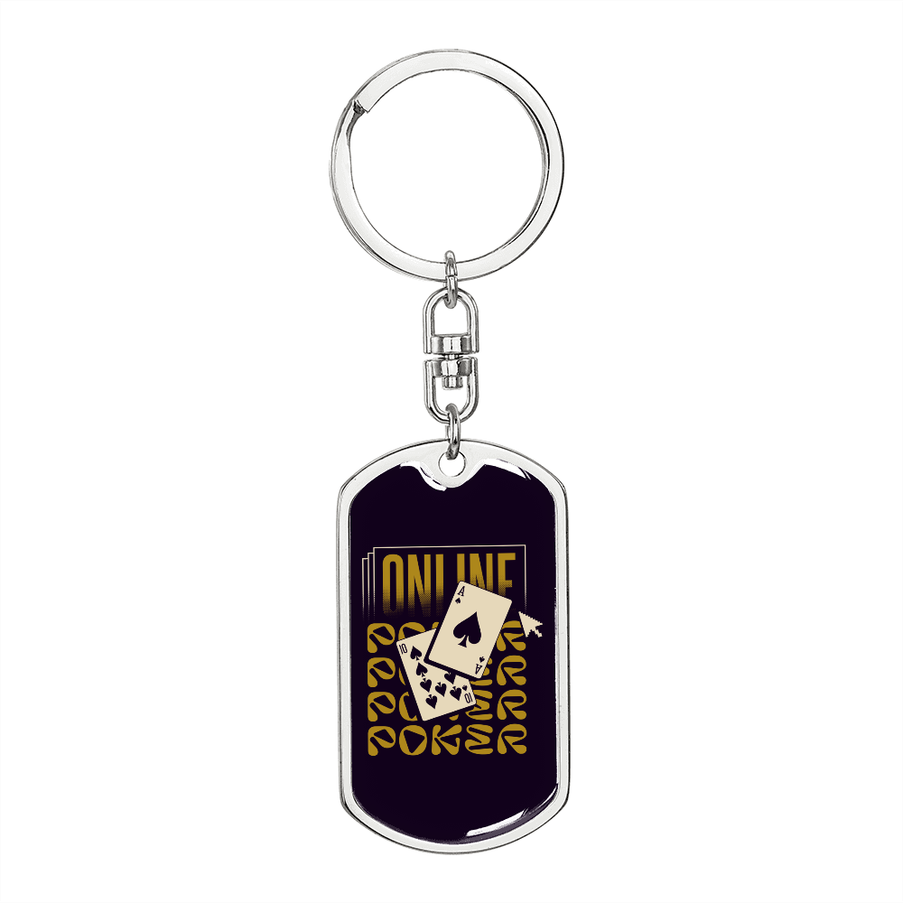 Online Poker Gambler Keychain Stainless Steel or 18k Gold Dog Tag Keyring-Express Your Love Gifts