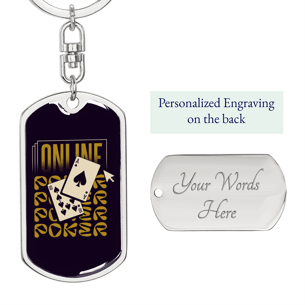Online Poker Gambler Keychain Stainless Steel or 18k Gold Dog Tag Keyring-Express Your Love Gifts
