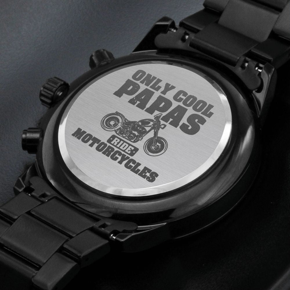 Only Cool Papas Engraved Motorcycle Rider Men's Watch Multifunction Stainless Steel W Copper Dial-Express Your Love Gifts