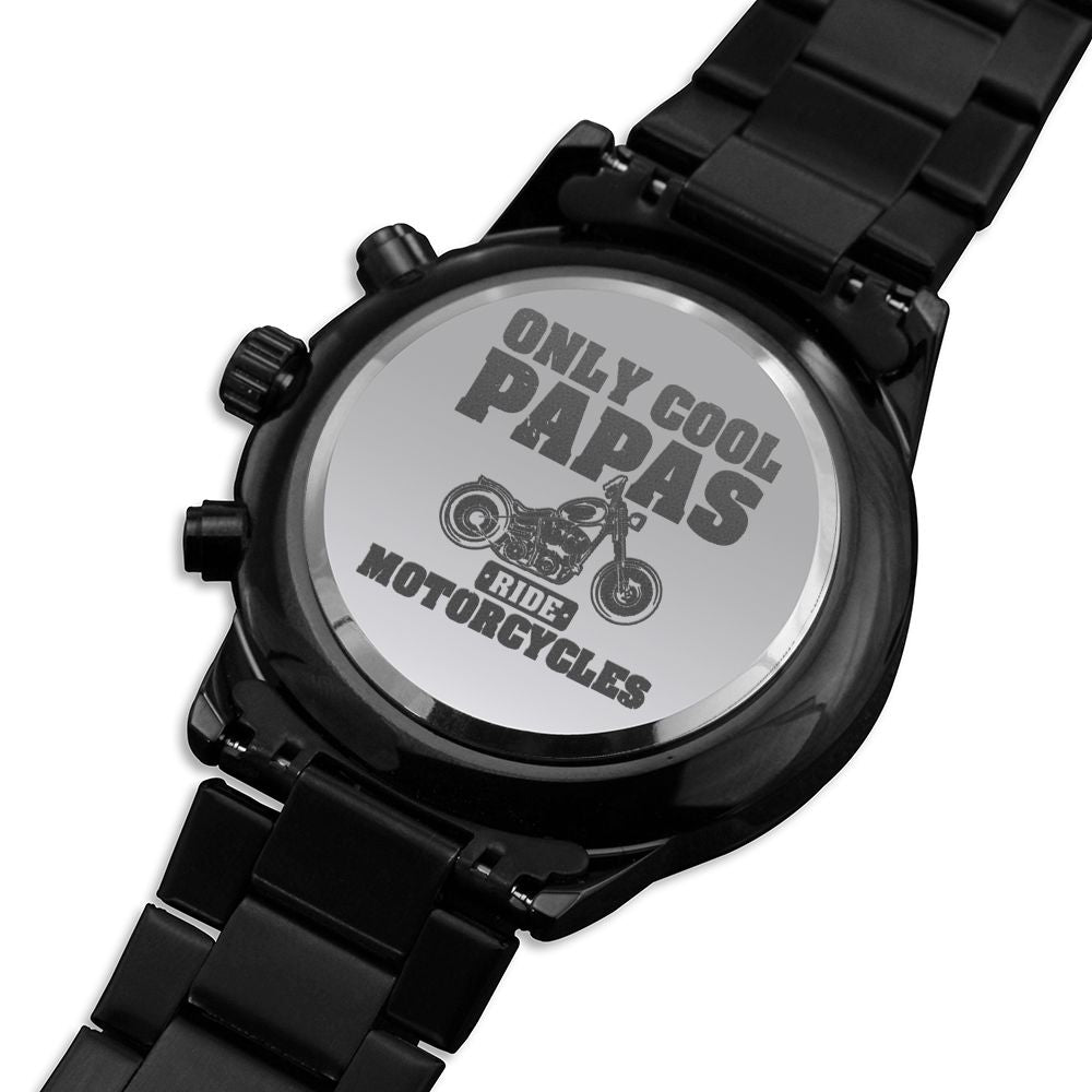 Only Cool Papas Engraved Motorcycle Rider Men's Watch Multifunction Stainless Steel W Copper Dial-Express Your Love Gifts