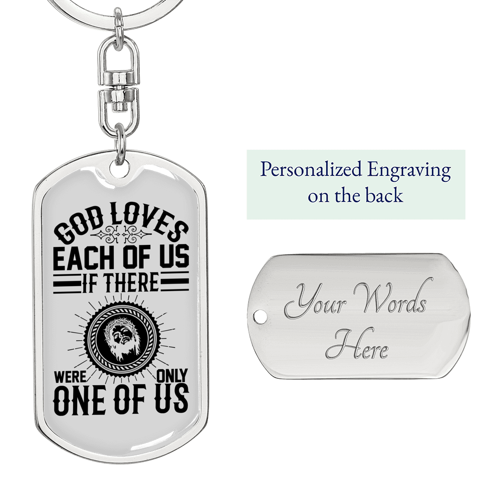 Only One Of Us Keychain Stainless Steel or 18k Gold Dog Tag Keyring-Express Your Love Gifts