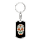 Orange Rose Eyes Sugar Skull Keychain Stainless Steel or 18k Gold Dog Tag Keyring-Express Your Love Gifts