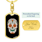 Orange Rose Eyes Sugar Skull Keychain Stainless Steel or 18k Gold Dog Tag Keyring-Express Your Love Gifts