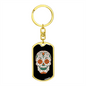 Orange Rose Eyes Sugar Skull Keychain Stainless Steel or 18k Gold Dog Tag Keyring-Express Your Love Gifts