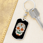 Orange Rose Eyes Sugar Skull Keychain Stainless Steel or 18k Gold Dog Tag Keyring-Express Your Love Gifts
