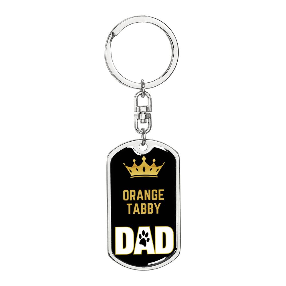 orange Tabby Cat Dad King Keychain Stainless Steel or 18k Gold-Express Your Love Gifts