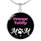orange Tabby Cat Mom Necklace Circle Pendant Stainless Steel or 18k Gold 18-22"-Express Your Love Gifts