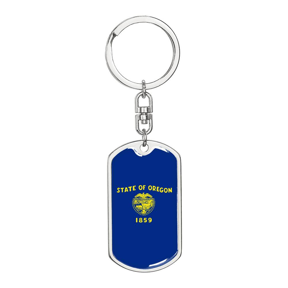 oregon State Flag Keychain Dog Tag Stainless Steel or 18k Gold-Express Your Love Gifts