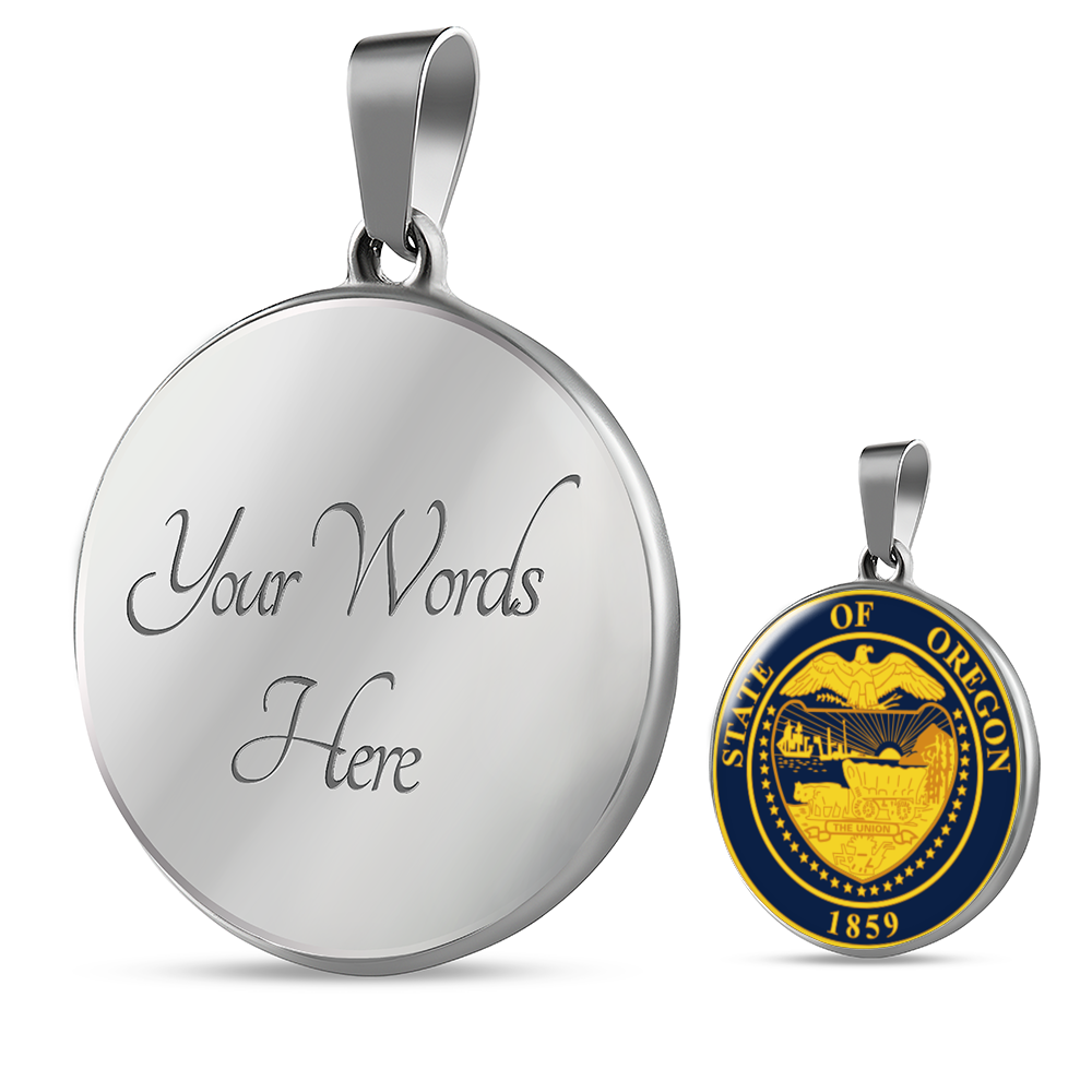 oregon State Seal Necklace Circle Pendant Stainless Steel or 18k Gold 18-22"-Express Your Love Gifts