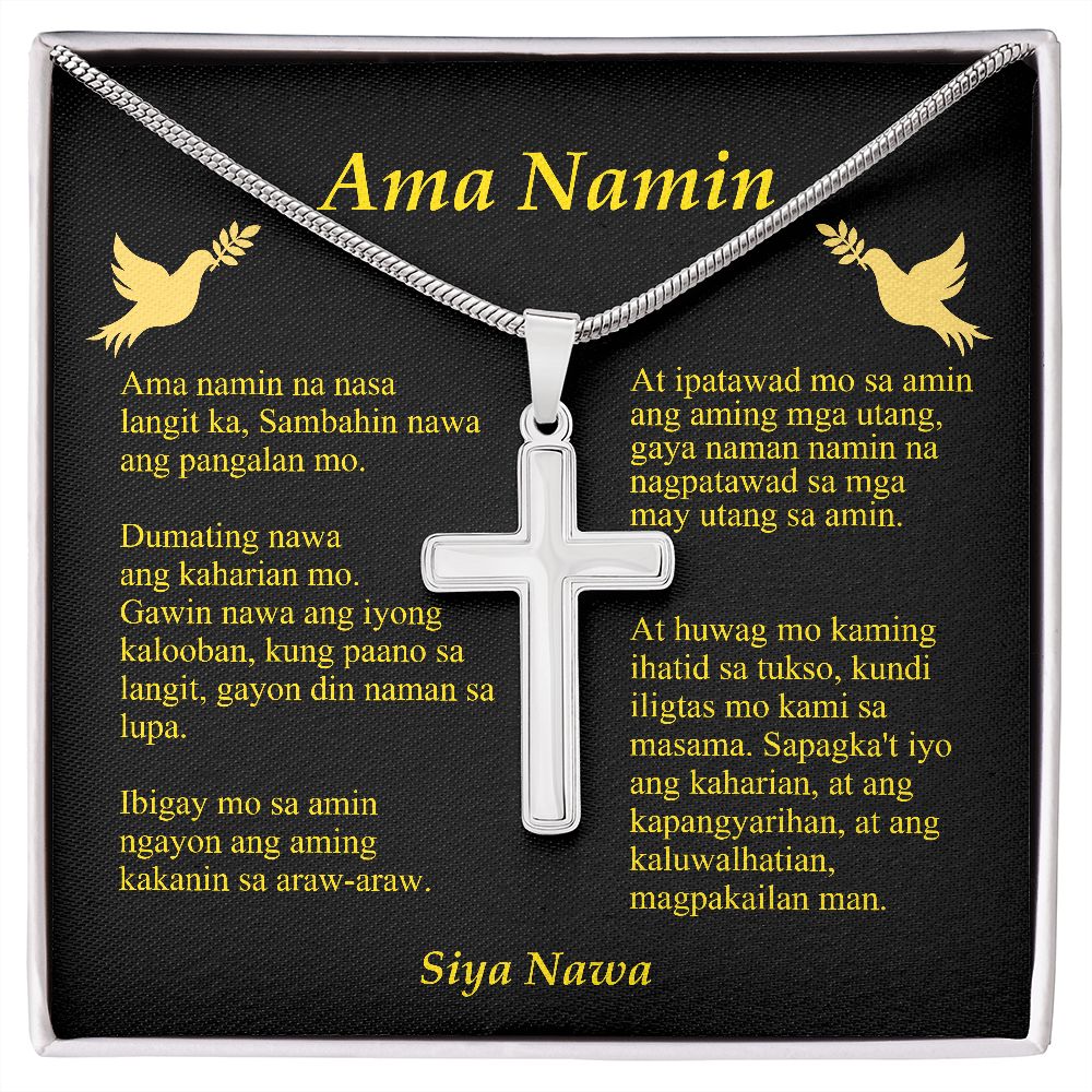 Our Father Tagalog Ama Namin Cross Card Necklace w Stainless Steel Pendant-Express Your Love Gifts