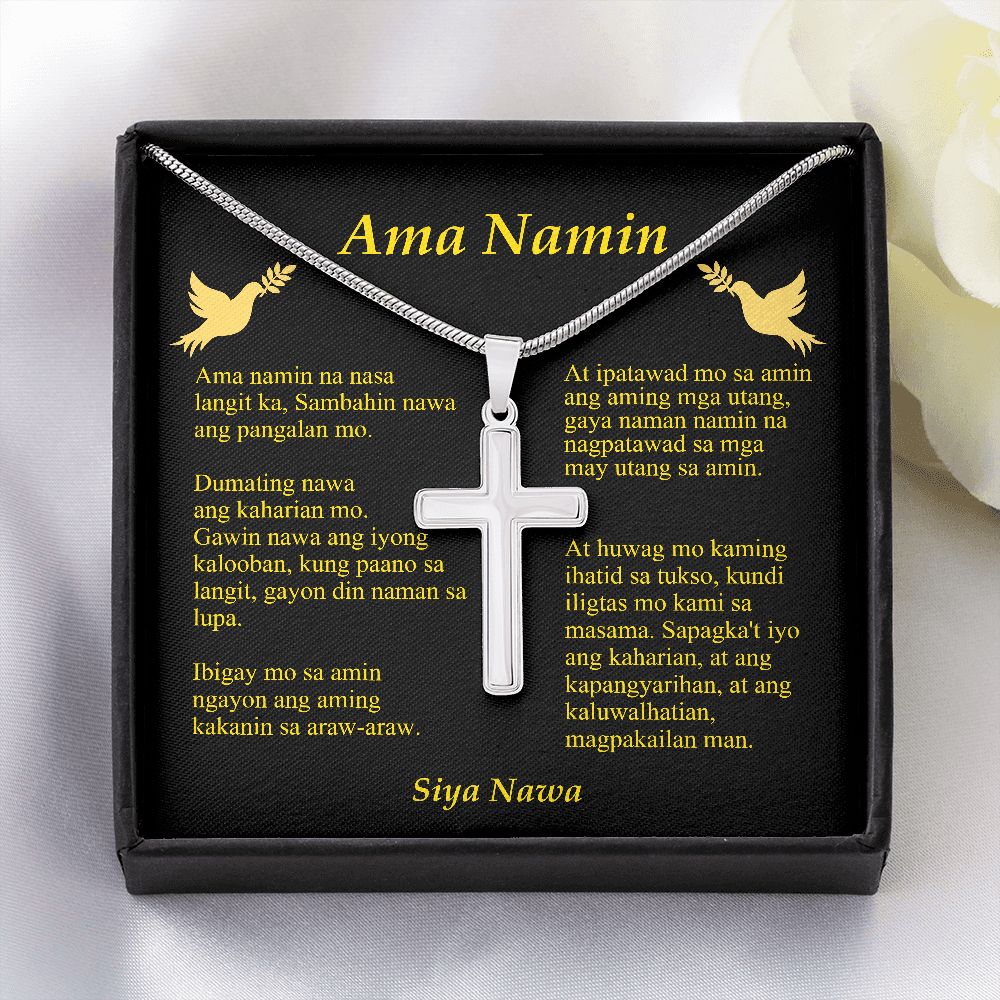 Our Father Tagalog Ama Namin Cross Card Necklace w Stainless Steel Pendant-Express Your Love Gifts