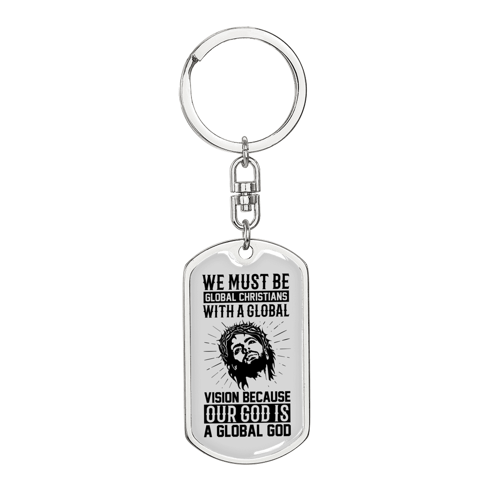 Our Global God Keychain Stainless Steel or 18k Gold Dog Tag Keyring-Express Your Love Gifts
