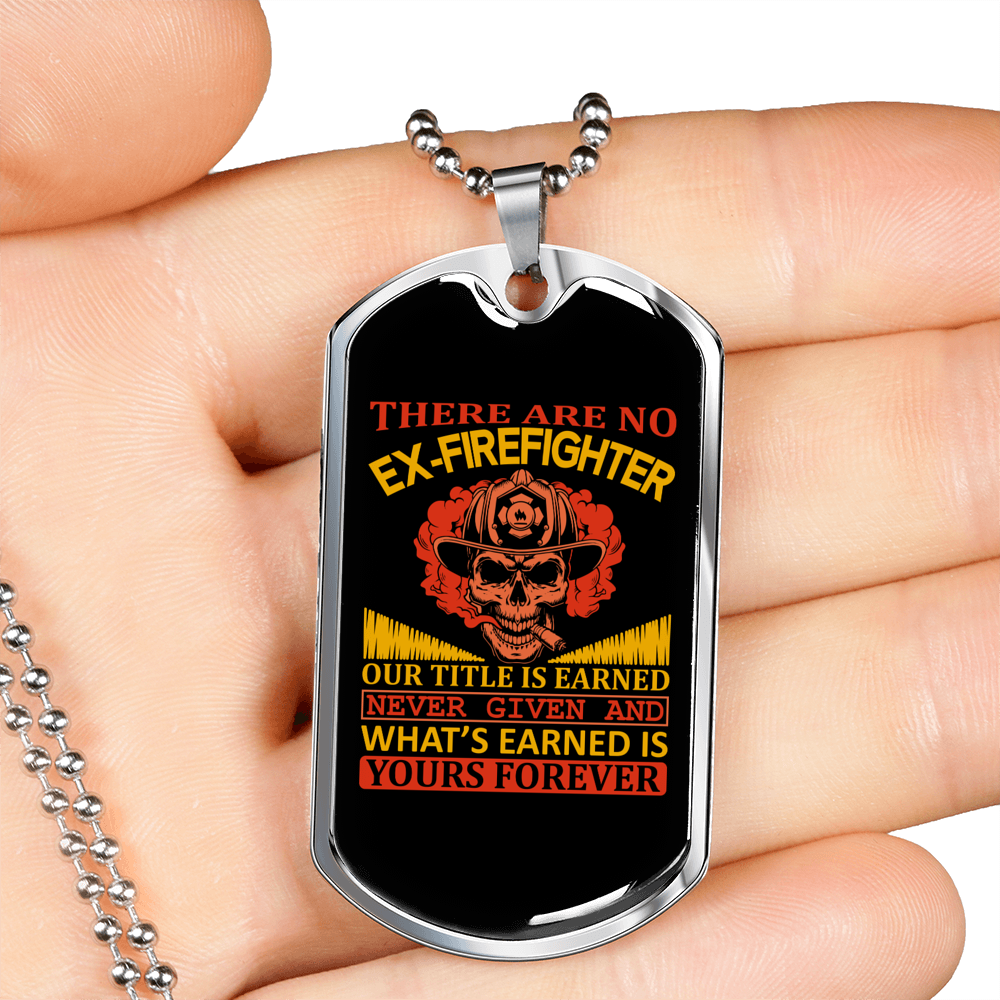 Our Title Is Earned Firefighter Gift Stainless Steel or 18k Gold Dog Tag 24" Chain-Express Your Love Gifts