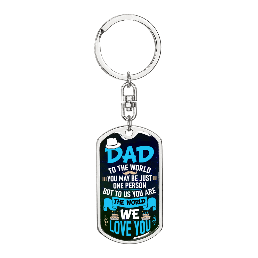 Our World Dad Keychain Stainless Steel or 18k Gold Dog Tag Keyring-Express Your Love Gifts