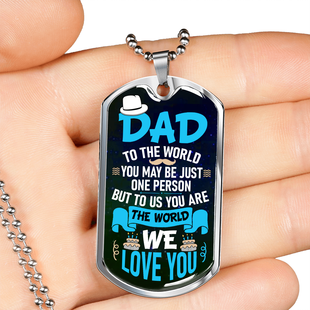 Our World Dad Necklace Stainless Steel or 18k Gold Dog Tag 24" Chain-Express Your Love Gifts