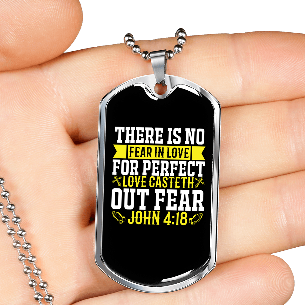 Out Fear Christian Necklace Stainless Steel or 18k Gold Dog Tag 24" Chain-Express Your Love Gifts