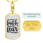 Over Fear Keychain Stainless Steel or 18k Gold Dog Tag Keyring-Express Your Love Gifts