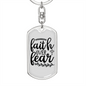 Over Fear Keychain Stainless Steel or 18k Gold Dog Tag Keyring-Express Your Love Gifts