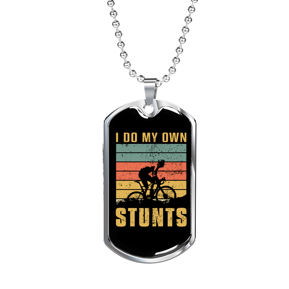 Own Stunts Cycling Necklace Stainless Steel or 18k Gold Dog Tag 24"-Express Your Love Gifts