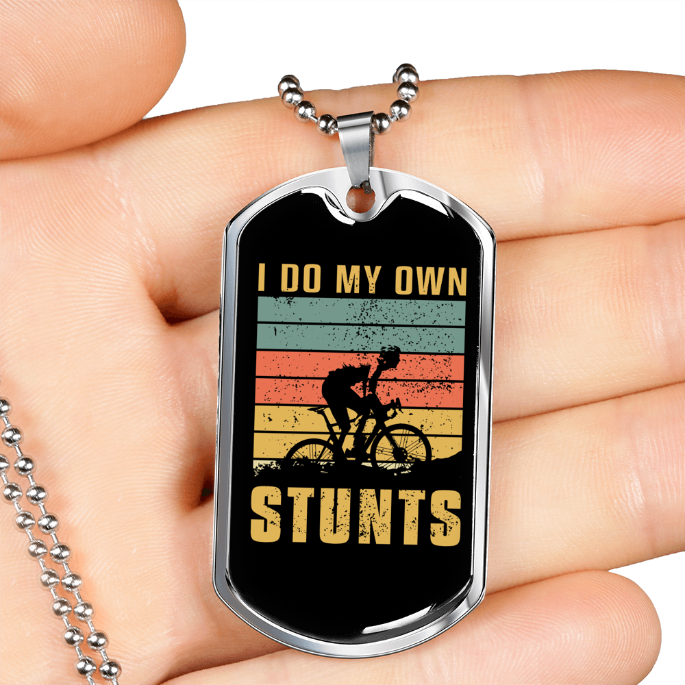 Own Stunts Cycling Necklace Stainless Steel or 18k Gold Dog Tag 24"-Express Your Love Gifts