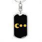 PacMan Bitcoin Dollar Euro Crypto Keychain Stainless Steel or 18k Gold Dog Tag Keyring-Express Your Love Gifts