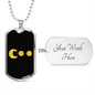 PacMan Bitcoin Dollar Euro Crypto Necklace Stainless Steel or 18k Gold Dog Tag 24" Chain-Express Your Love Gifts