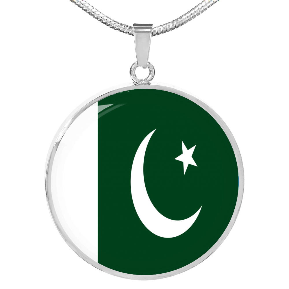 Pakistan Flag Necklace Circle Pendant Stainless Steel or 18k Gold 18-22"-Express Your Love Gifts