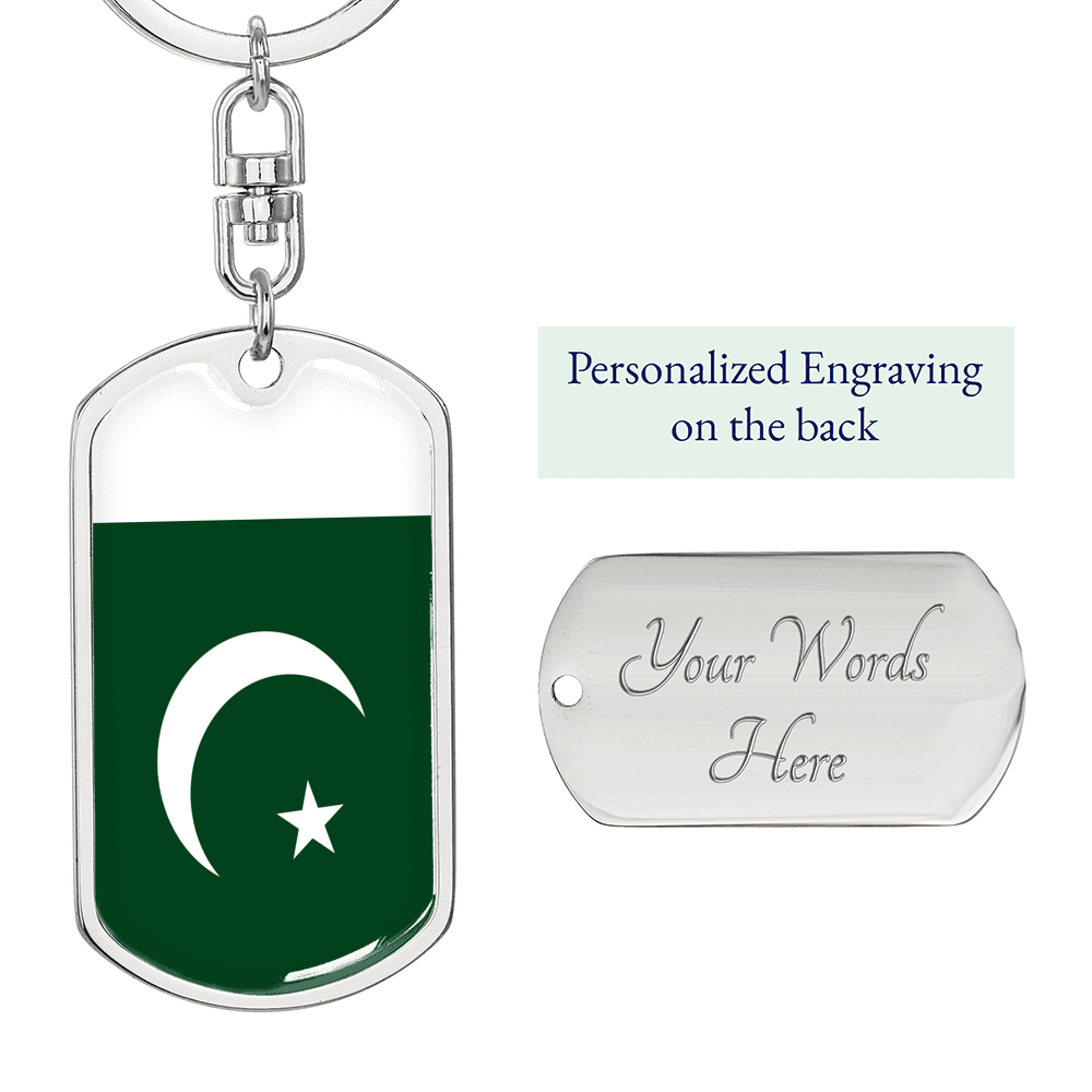 Pakistan Flag Swivel Keychain Dog Tag Stainless Steel or 18k Gold-Express Your Love Gifts