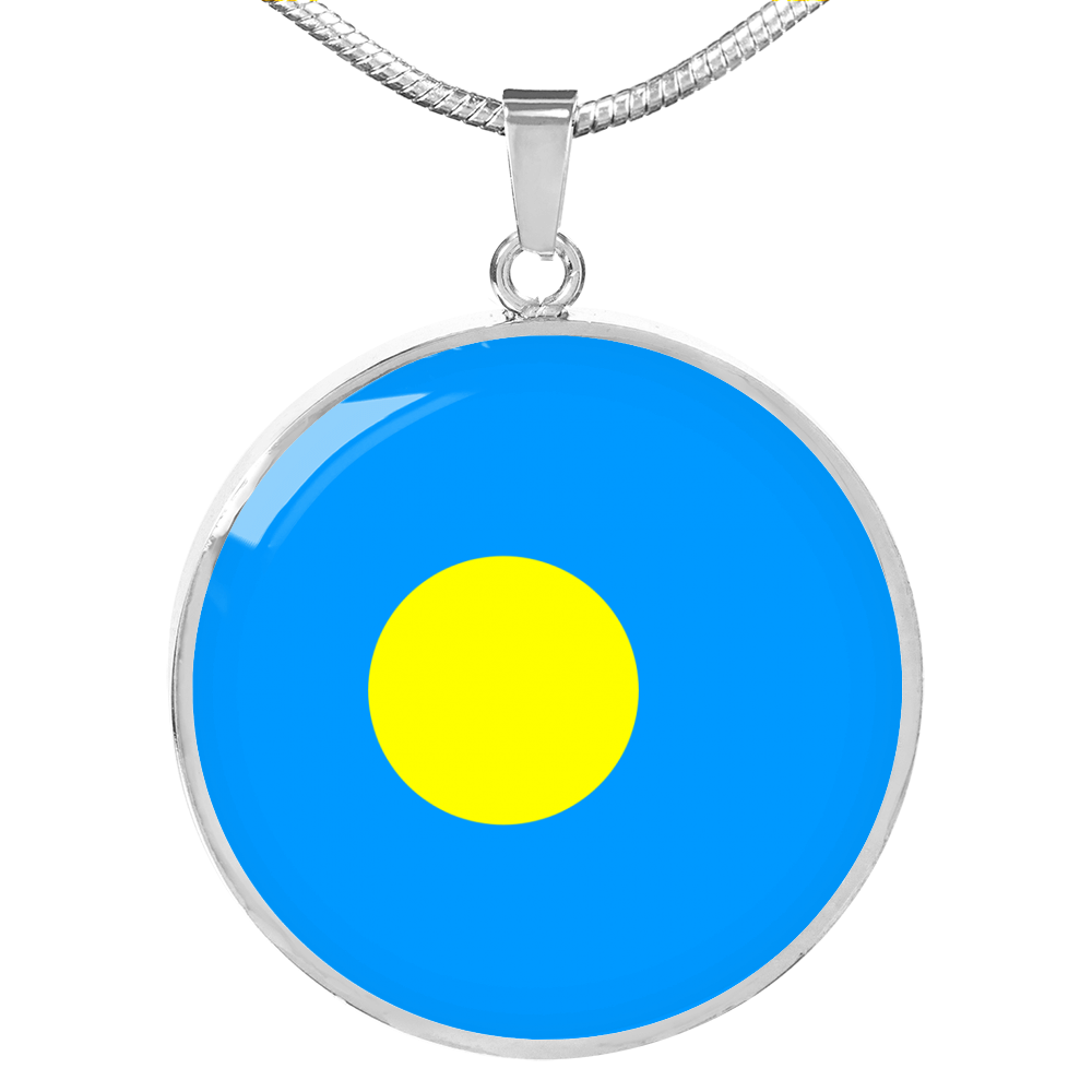 Palau Flag Necklace Circle Pendant Stainless Steel or 18k Gold 18-22"-Express Your Love Gifts