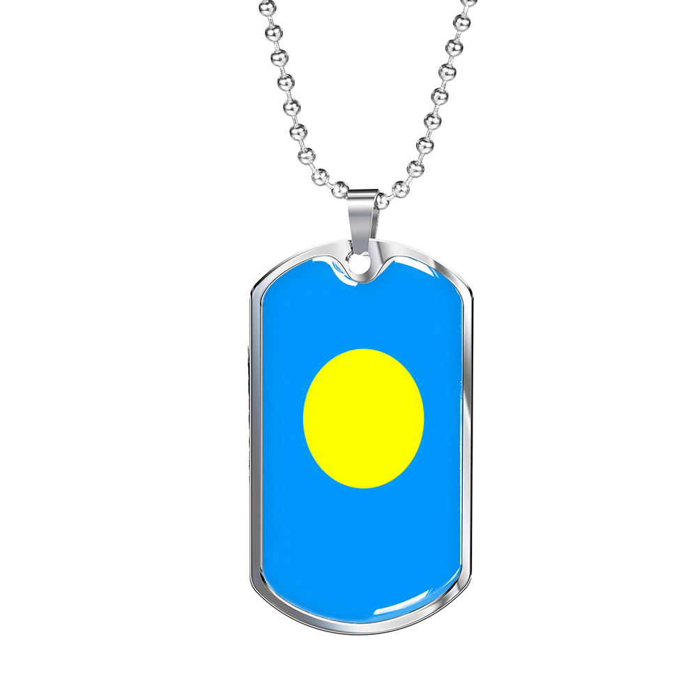 Palau Flag Necklace Stainless Steel or 18k Gold Dog Tag 24" Chain-Express Your Love Gifts