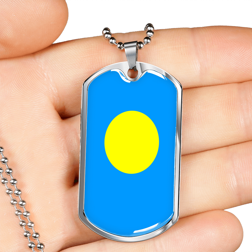 Palau Flag Necklace Stainless Steel or 18k Gold Dog Tag 24" Chain-Express Your Love Gifts