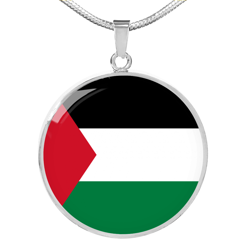 Palestine Flag Necklace Circle Pendant Stainless Steel or 18k Gold 18-22"-Express Your Love Gifts