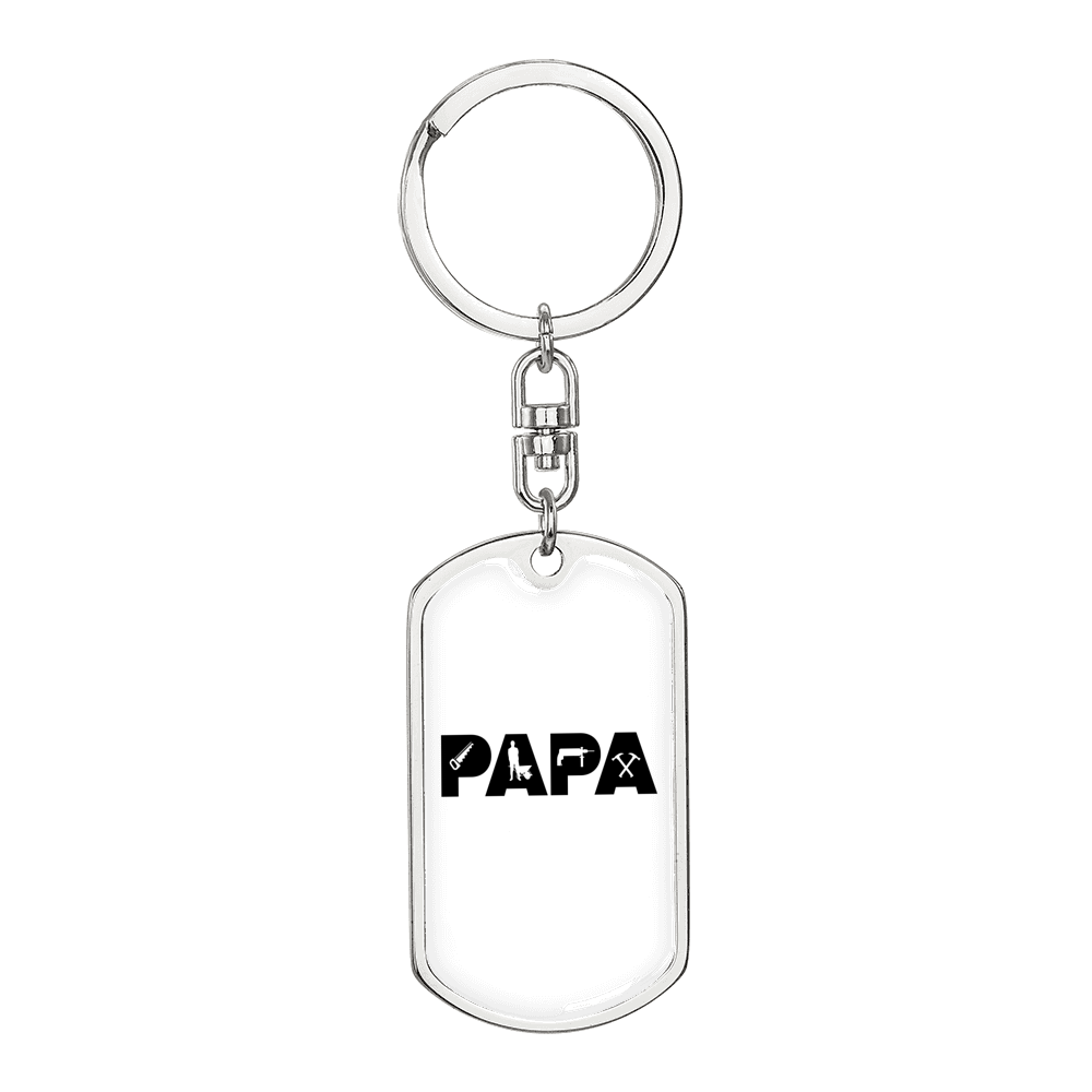 Papa Is A Carpenter Swivel Keychain Woodworker Dog Tag Stainless Steel or 18k Gold-Express Your Love Gifts
