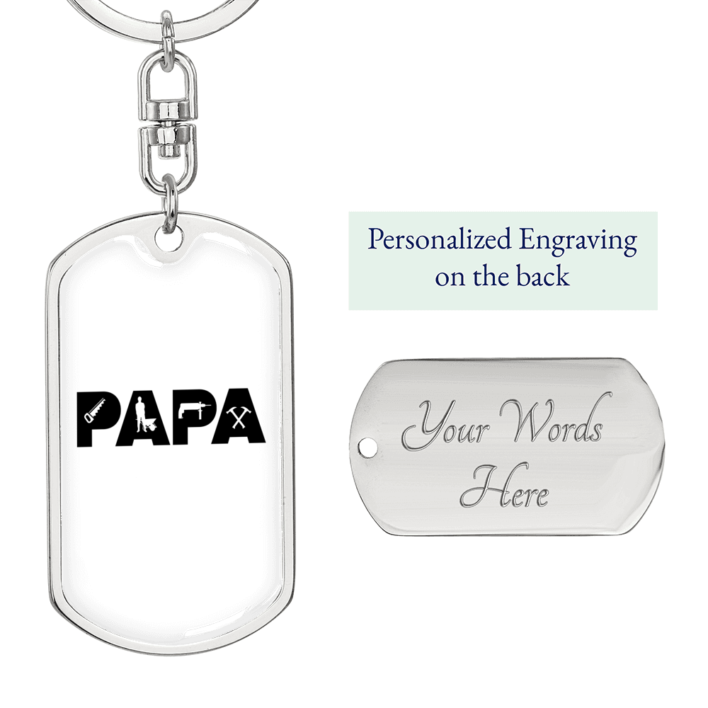 Papa Is A Carpenter Swivel Keychain Woodworker Dog Tag Stainless Steel or 18k Gold-Express Your Love Gifts
