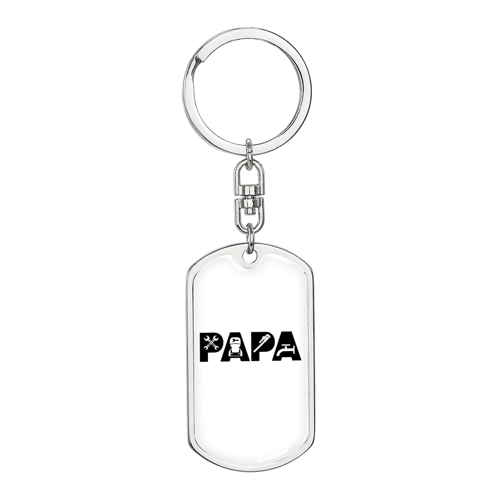 Papa Is A Plumber Swivel Keychain Dog Tag Stainless Steel or 18k Gold-Express Your Love Gifts