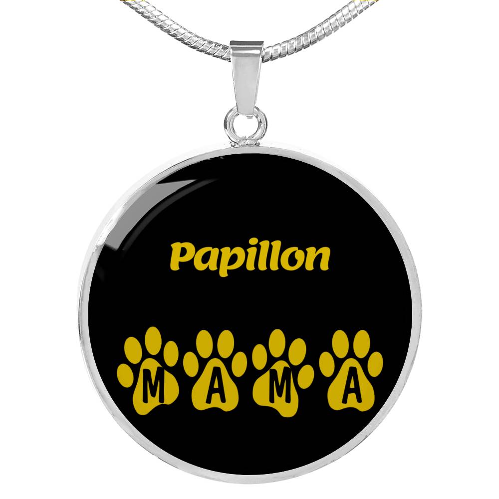 Papillon Mama Circle Necklace Stainless Steel or 18k Gold 18-22" Dog Owner Lover-Express Your Love Gifts