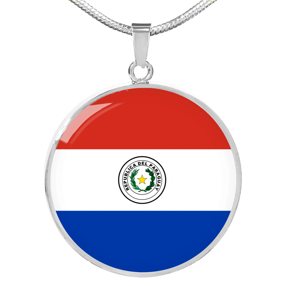Paraguay Flag Necklace Circle Pendant Stainless Steel or 18k Gold 18-22"-Express Your Love Gifts
