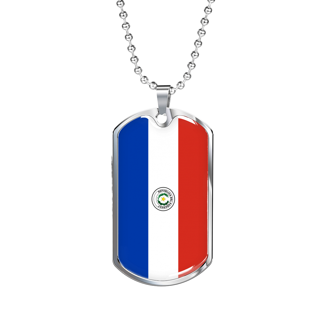 Paraguay Flag Necklace Stainless Steel or 18k Gold Dog Tag 24" Chain-Express Your Love Gifts