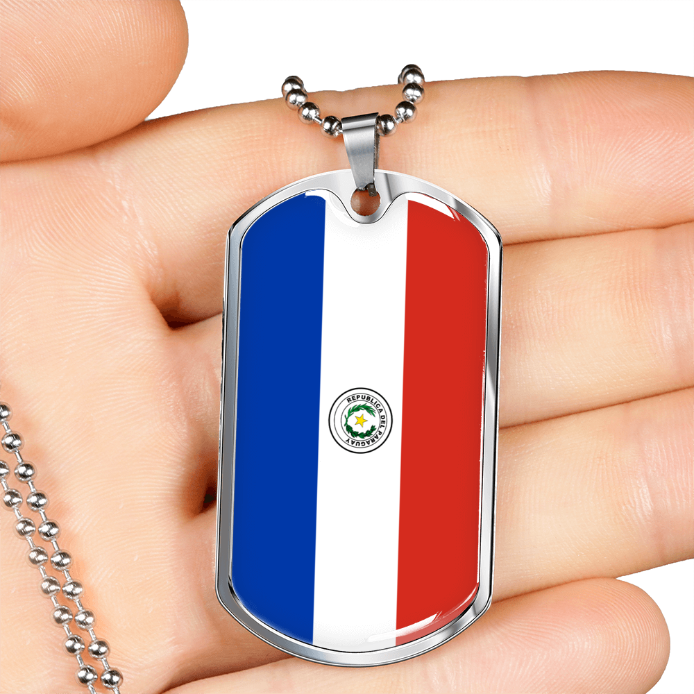 Paraguay Flag Necklace Stainless Steel or 18k Gold Dog Tag 24" Chain-Express Your Love Gifts