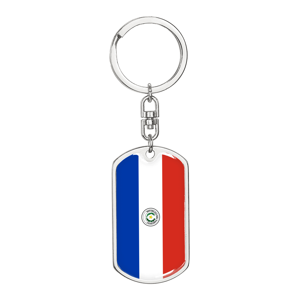 Paraguay Flag Swivel Keychain Dog Tag Stainless Steel or 18k Gold-Express Your Love Gifts