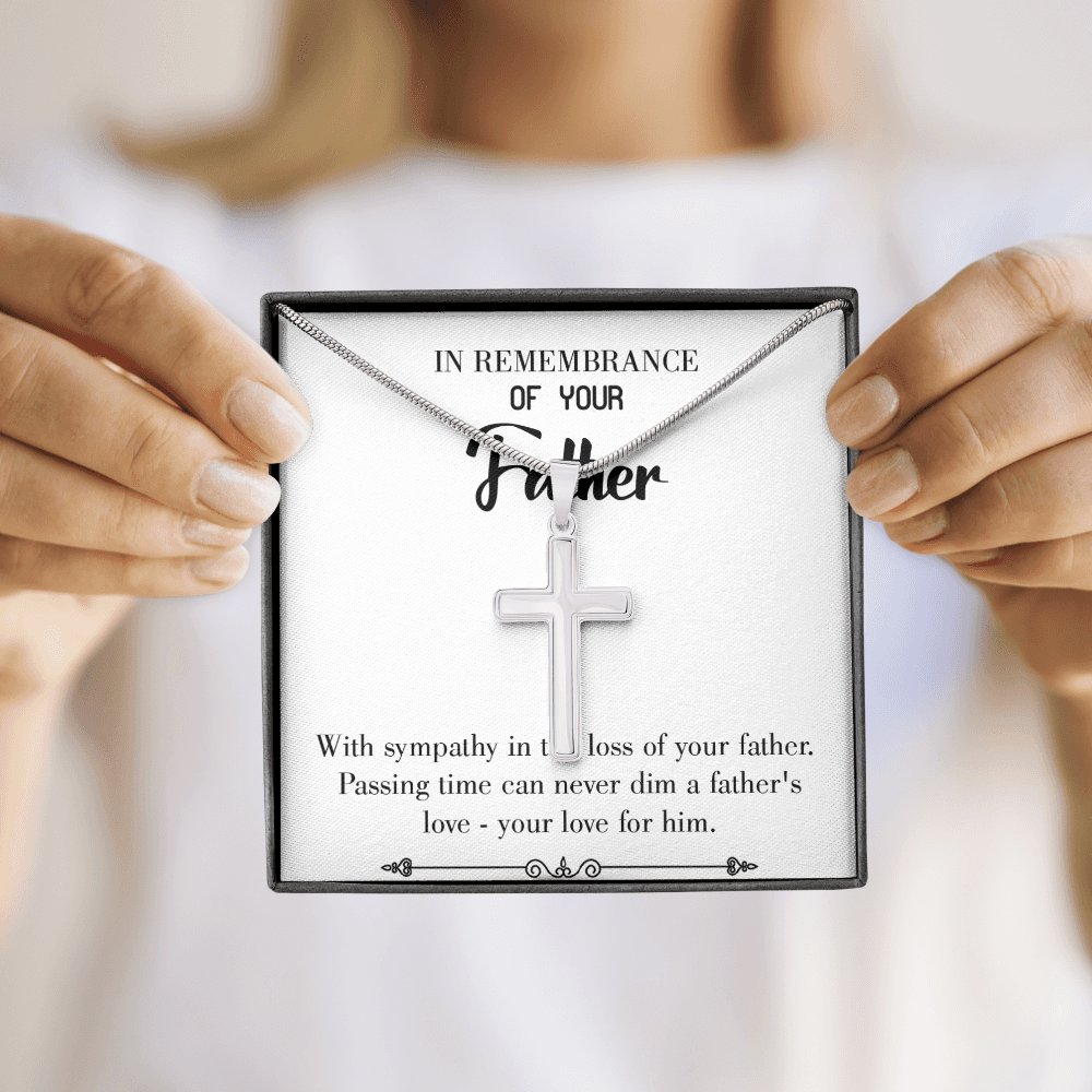 Passing Time Dad Memorial Gift Dad Memorial Cross Necklace Sympathy Gift Loss of Father Condolence Message Card-Express Your Love Gifts