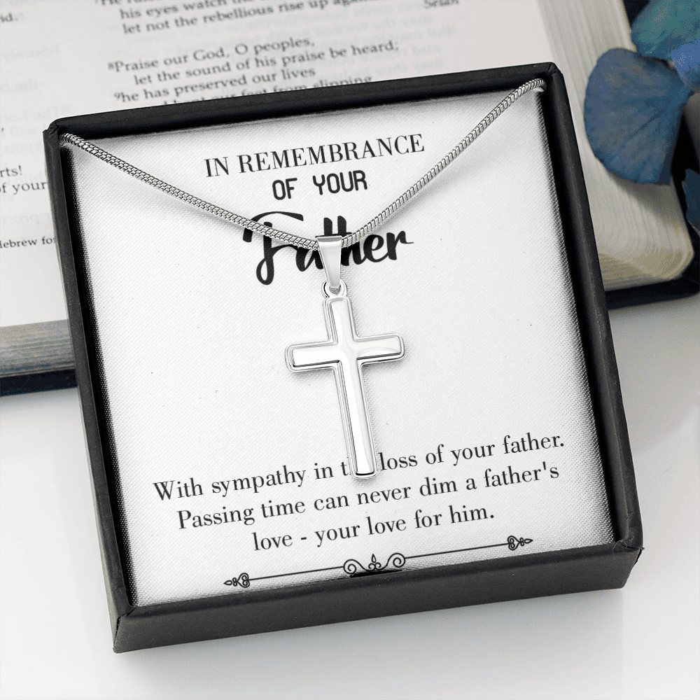 Passing Time Dad Memorial Gift Dad Memorial Cross Necklace Sympathy Gift Loss of Father Condolence Message Card-Express Your Love Gifts