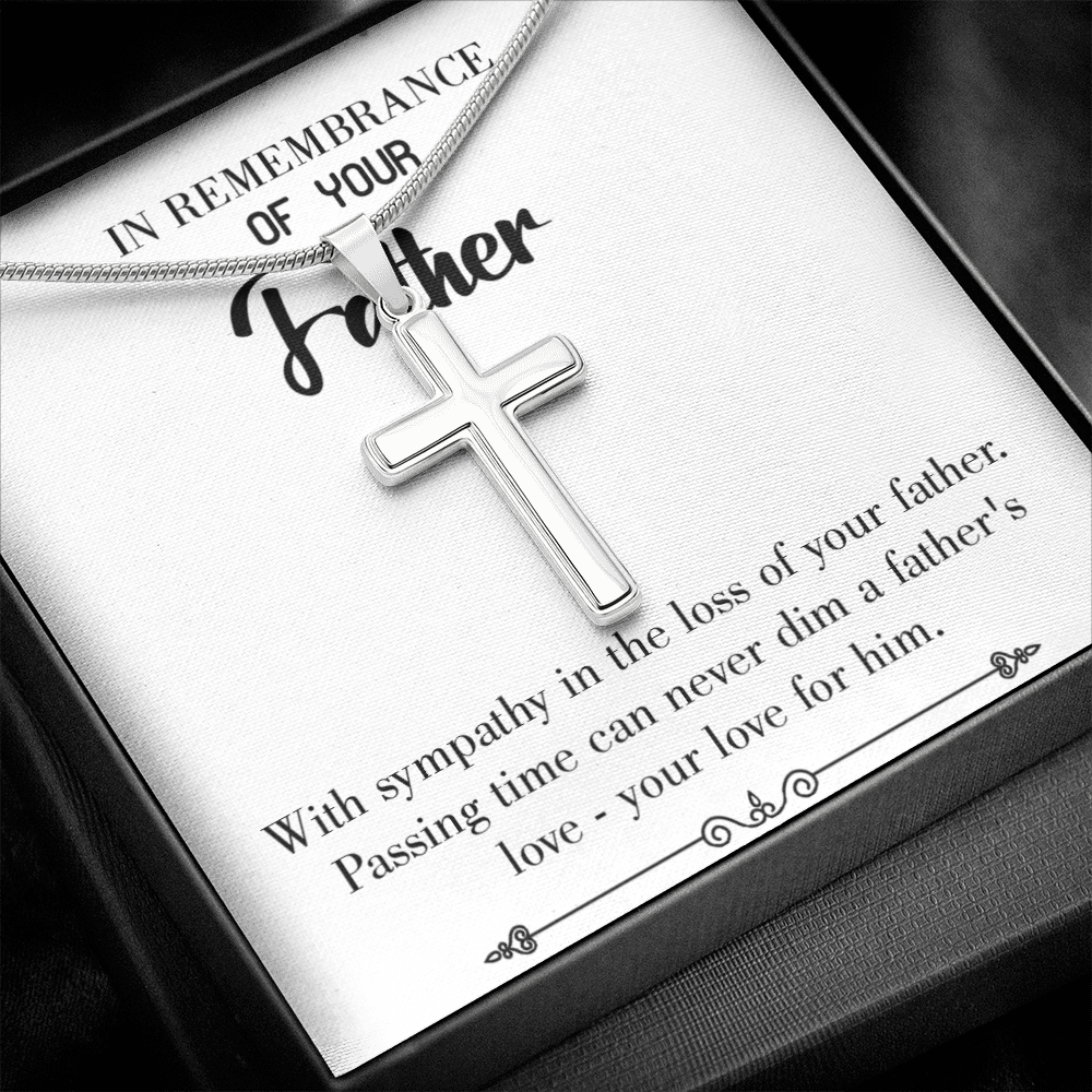 Passing Time Dad Memorial Gift Dad Memorial Cross Necklace Sympathy Gift Loss of Father Condolence Message Card-Express Your Love Gifts
