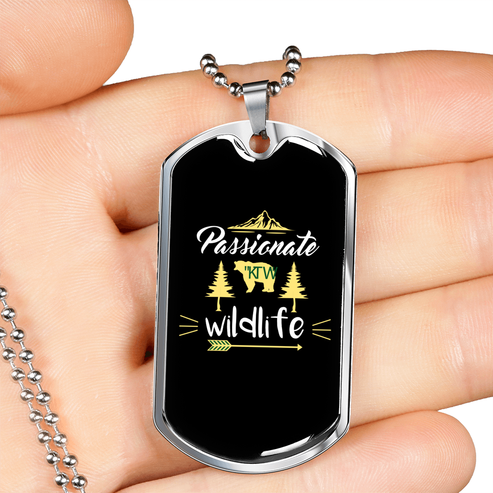 Passionate For Wildlife Hunting Necklace Stainless Steel or 18k Gold Dog Tag 24"-Express Your Love Gifts
