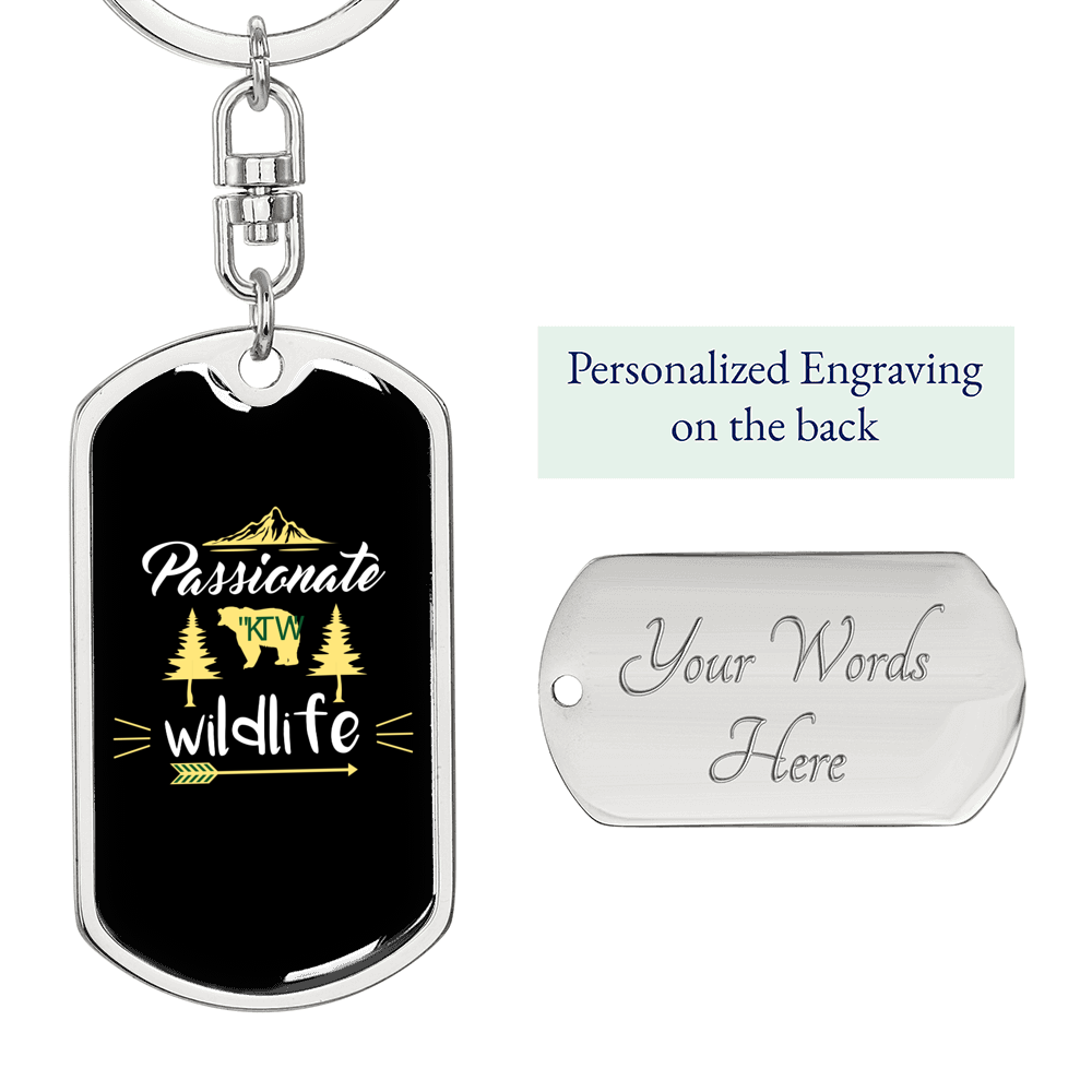 Passionate For Wildlife Keychain Stainless Steel or 18k Gold Dog Tag Keyring-Express Your Love Gifts
